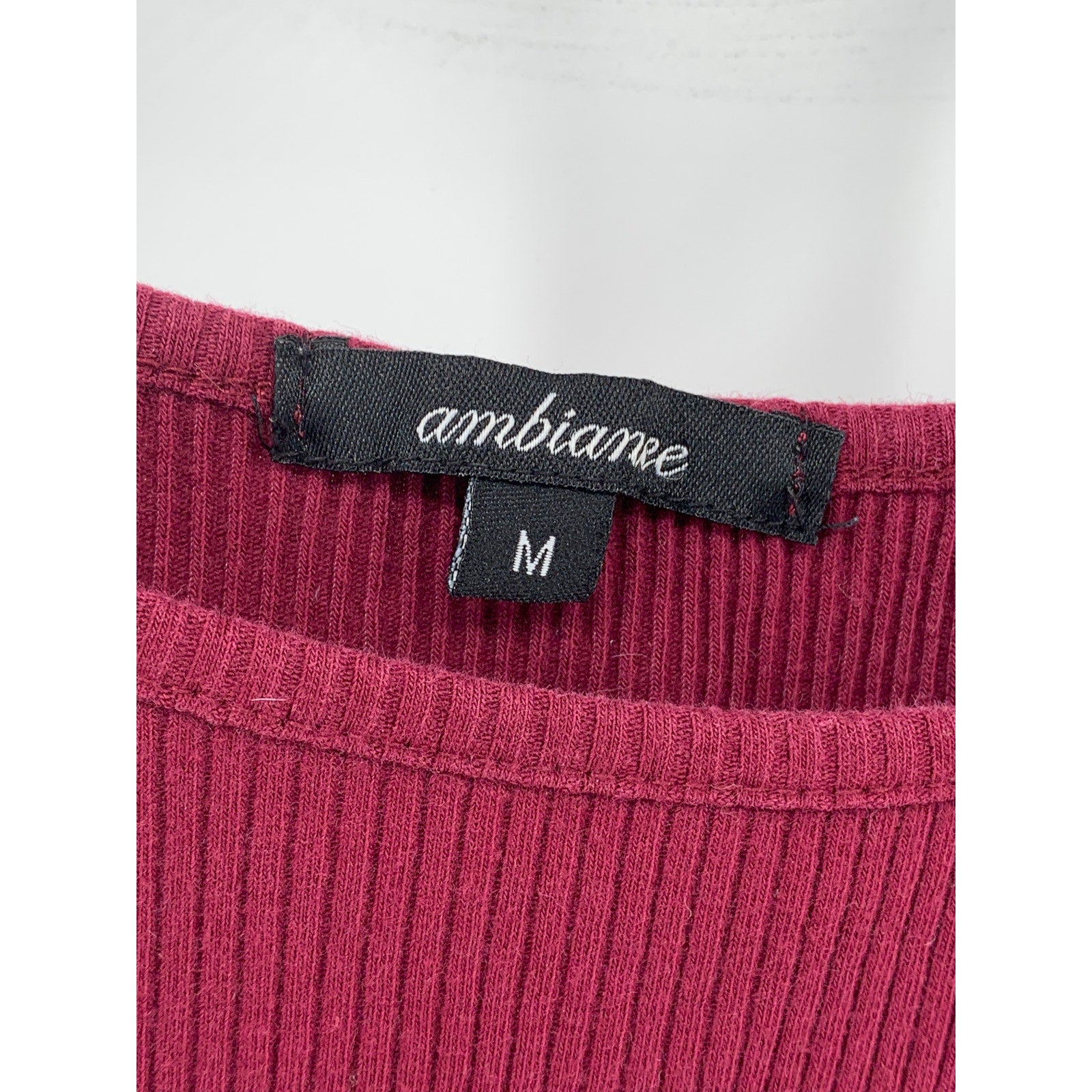 AMBIANCE Women's Burgundy Ribbed High-Neck Halter Sleeveless Top SZ M