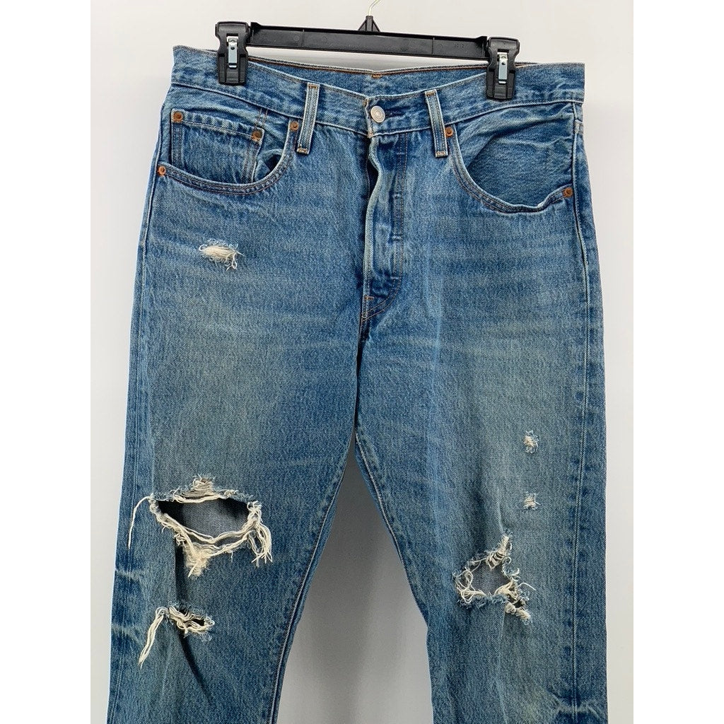 LEVI'S Men's Blue Distressed 501 S Vintage Skinny-Leg Regular-Fit Jeans SZ 30X28