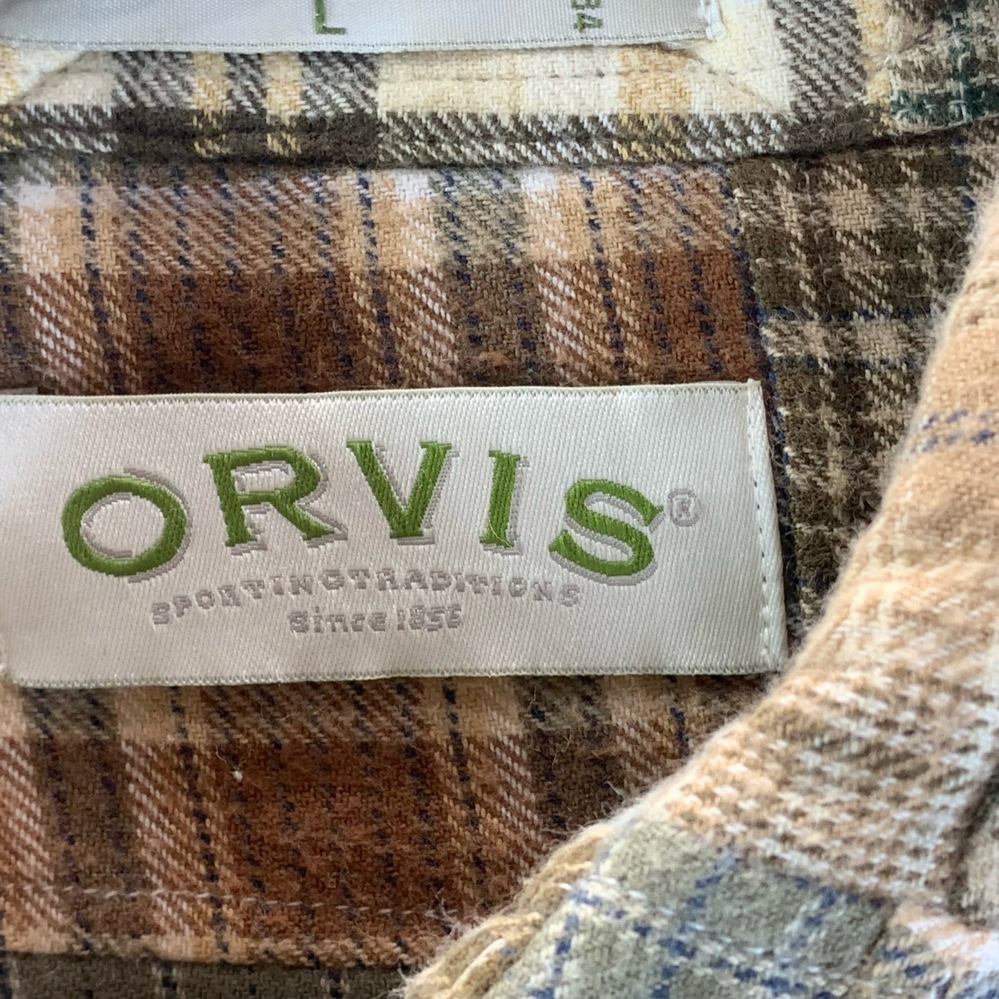 ORVIS Men's Green Cotton Patchwork Button-Up Long Sleeve Shirt SZ L