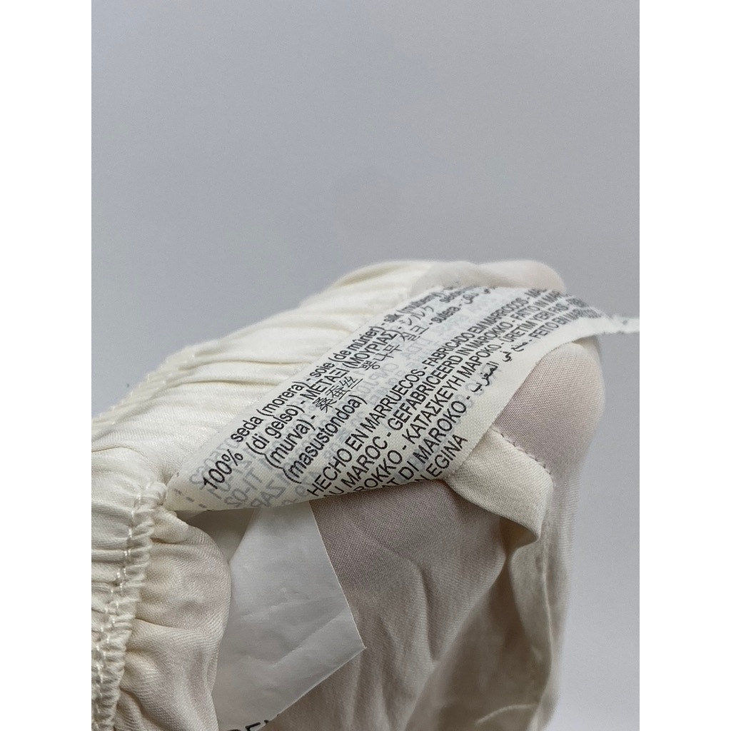 ZARA Women's Off-White Silk Drawstring Relaxed Fit Pull-On Pajama Pants SZ M