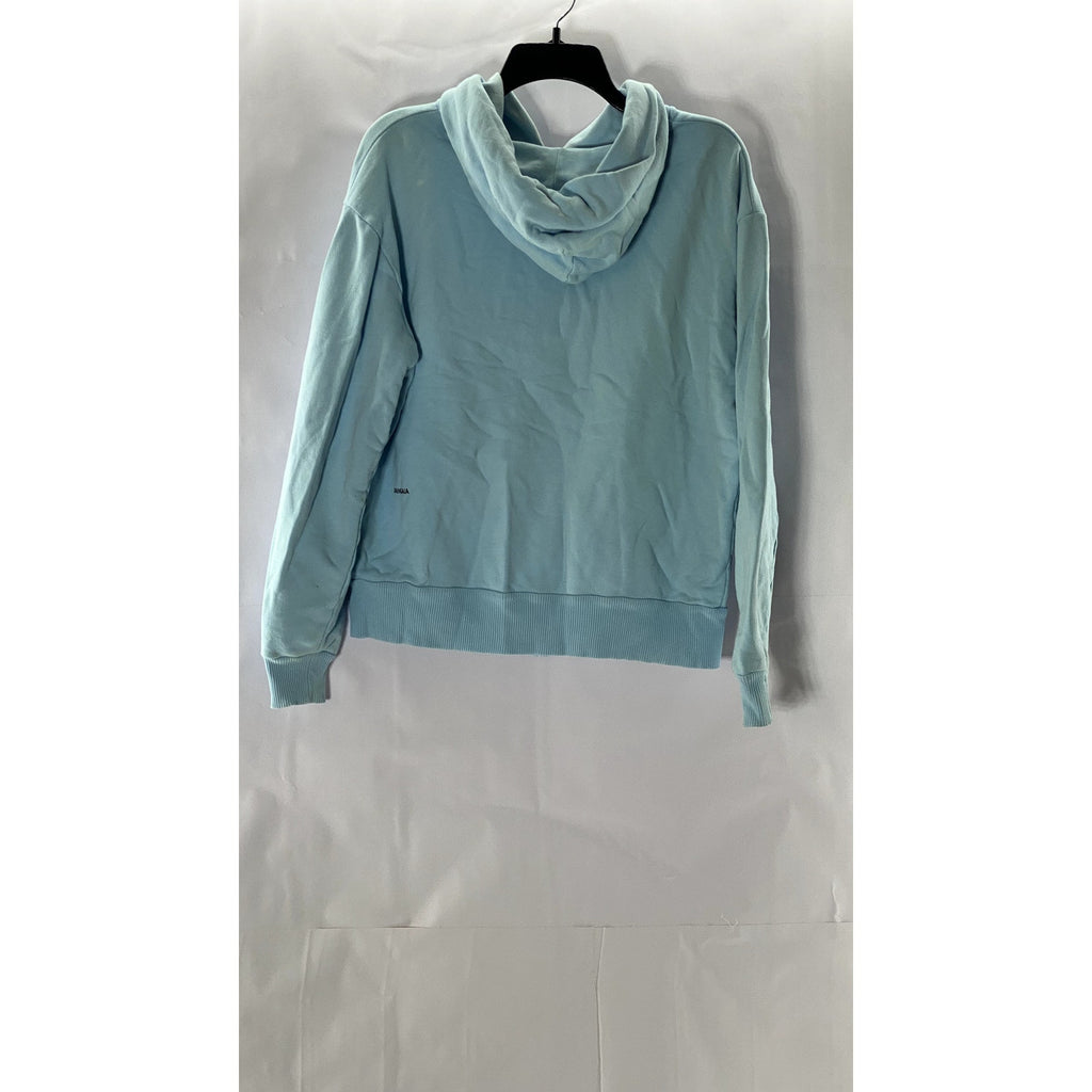 PANGAIA Women's Teal Zip-Up Hooded Organic Cotton Sweater SZ M
