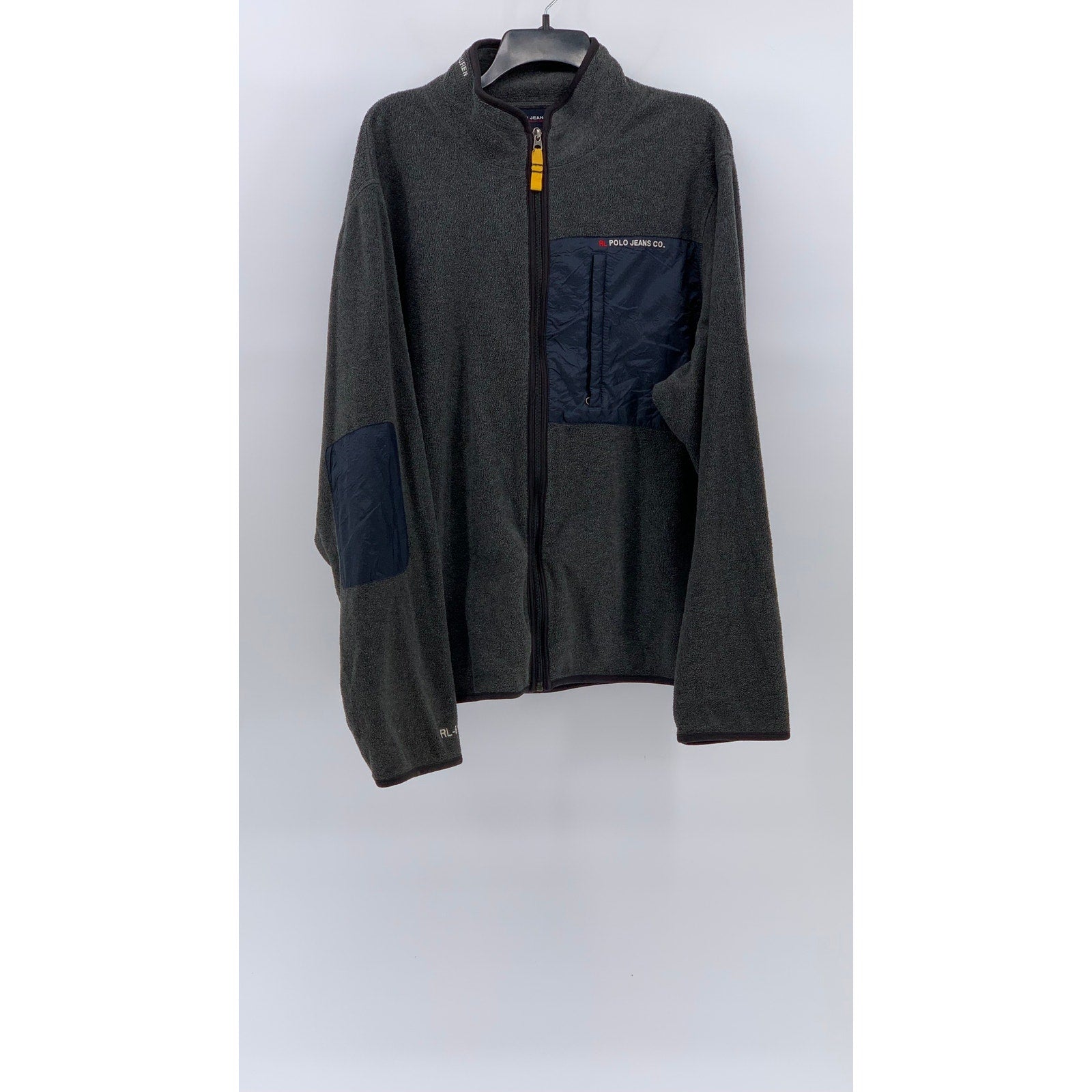 RALPH LAUREN POLO JEANS CO Men's Vintage Gray-Navy Fleece Zip-Up Sweater SZ XL