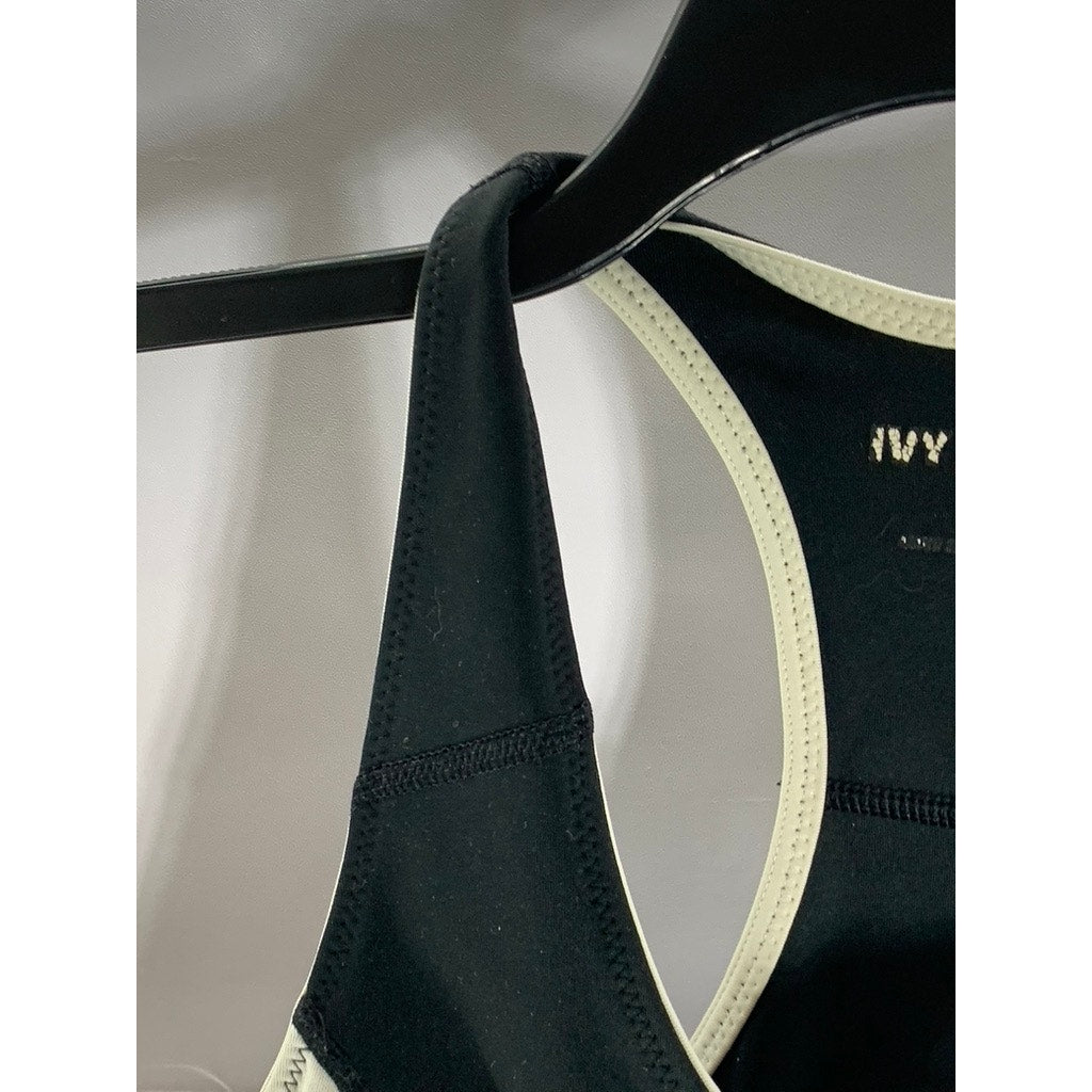IVY PARK Women's Cream/Black Scoop-Neck Racerback Sport Bra SZ S