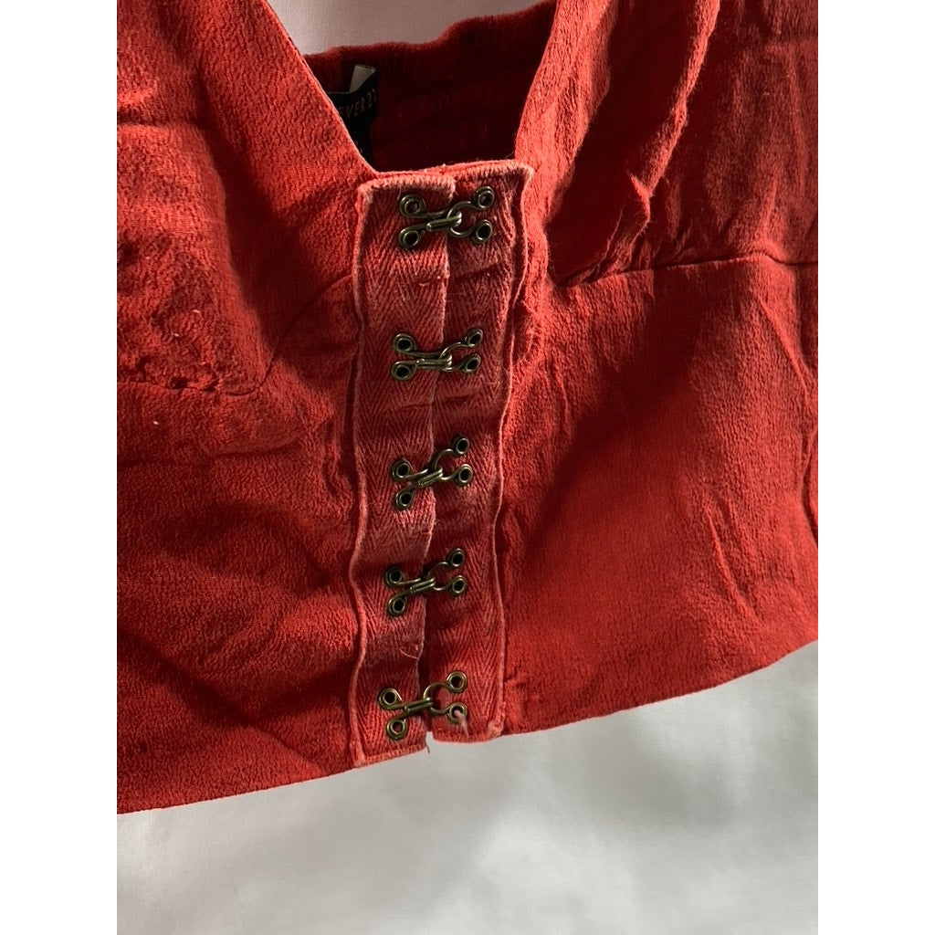 FOREVER 21 Women's Red V-Neck Hook & Loop Short Sleeve Crop Top SZ M