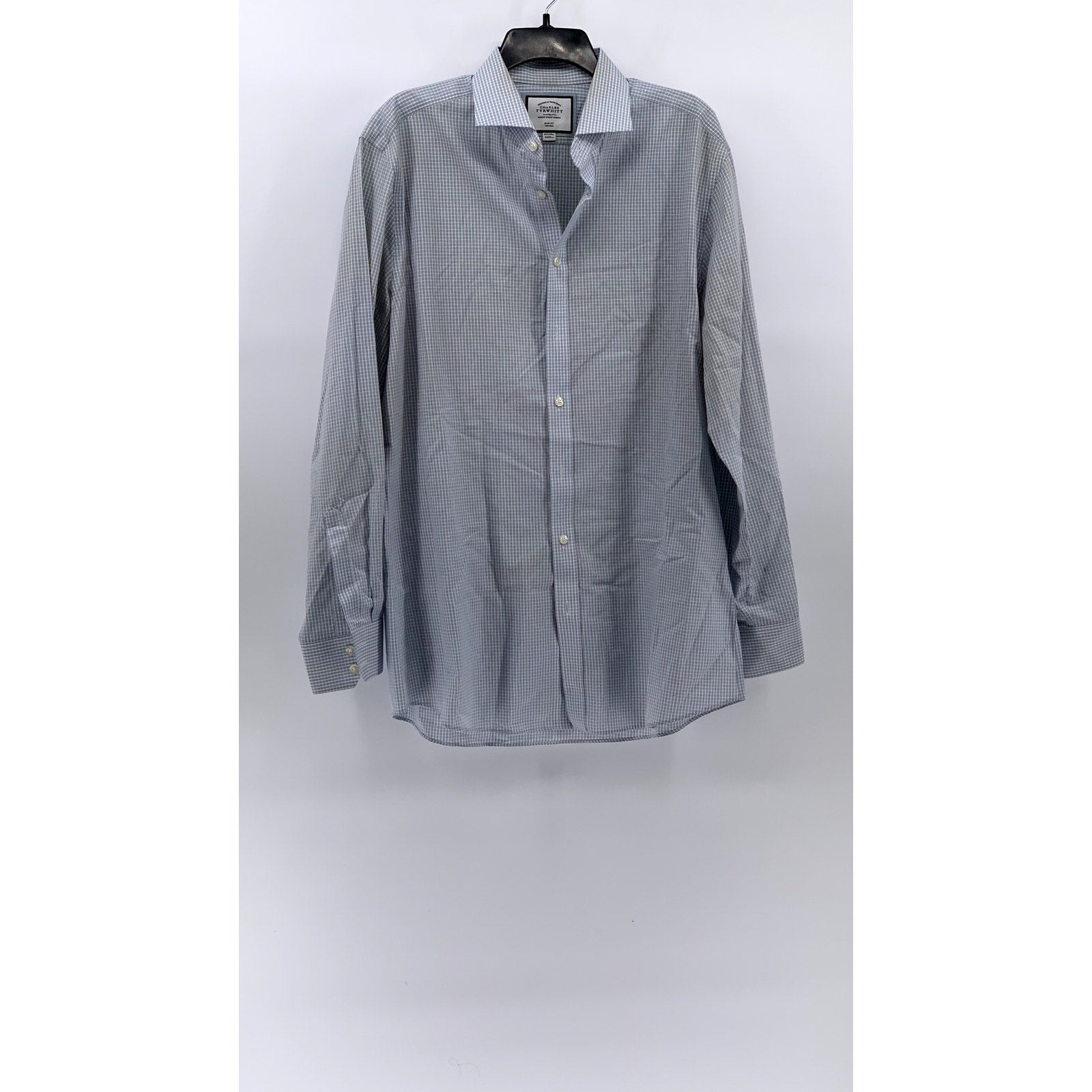 CHARLES TYRWHITT Men's Blue Gingham Slim-Fit Button-Up Shirt SZ 16.5