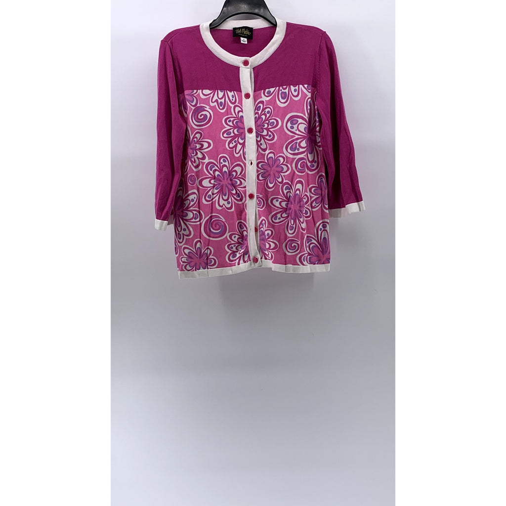 BOB MACKIE Women's Pink Wearable Art Floral Button-Up Long Sleeve Cardigan SZ S