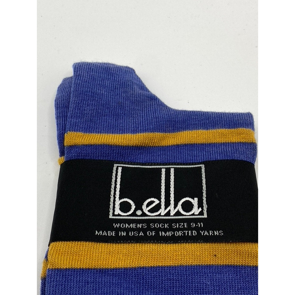 B.ELLA Women's Denim Blue-Gold Striped Knit Cotton-Blend Taryn Crew Socks SZ OS