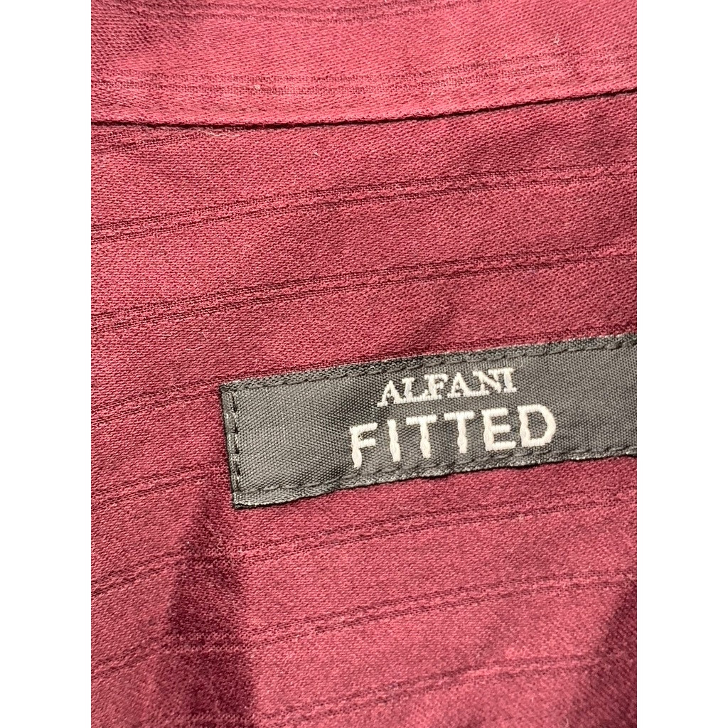 ALFANI Men's Burgundy Striped Fitted Long Sleeve Button-Up Shirt SZ 15 32/33(M)