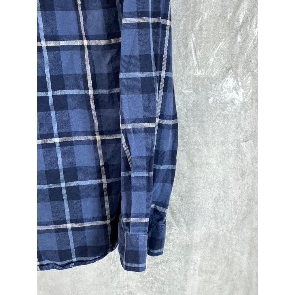 EDDIE BAUER Men's Tall Blue Plaid Classic-Fit Button-Up Long Sleeve Shirt SZ L/T