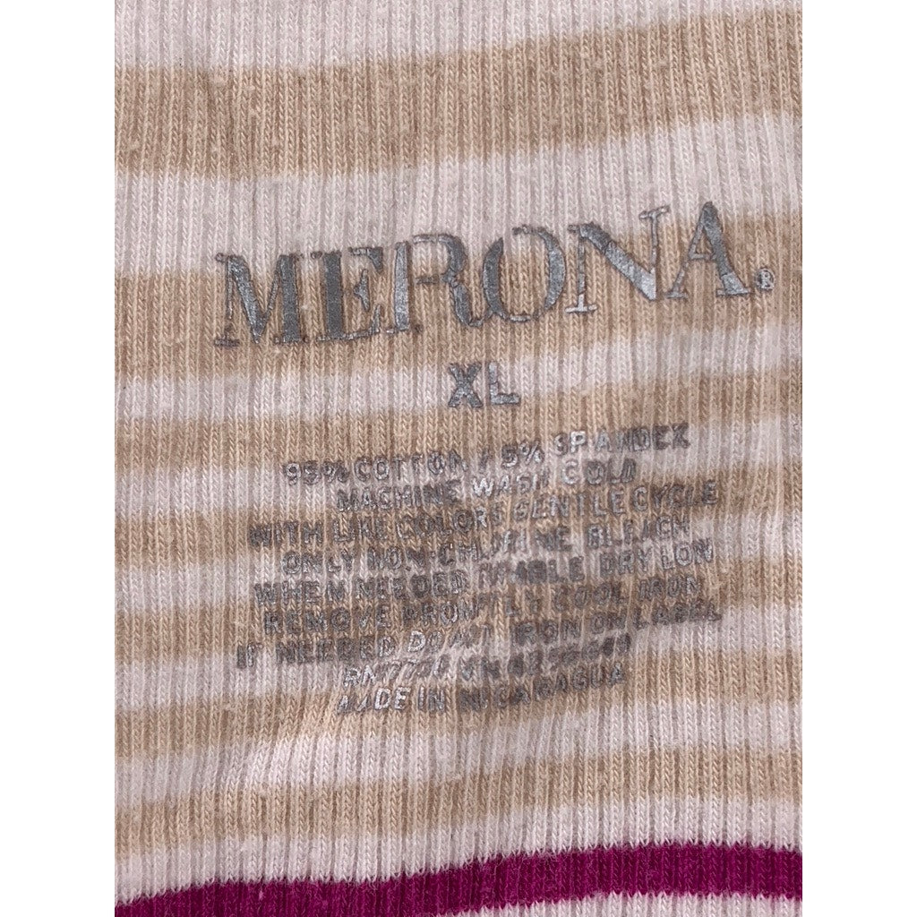 MERONA Women's Beige-Magenta Striped Ribbed Tank Top SZ XL