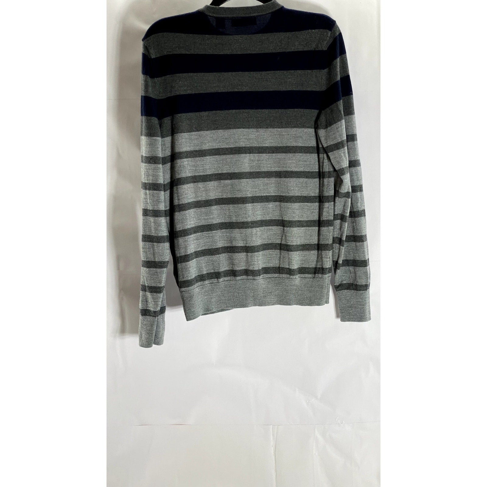 CALVIN KLEIN Men's Gray/Blue Wool-Blend Striped Colorblock Crewneck Sweater SZ M