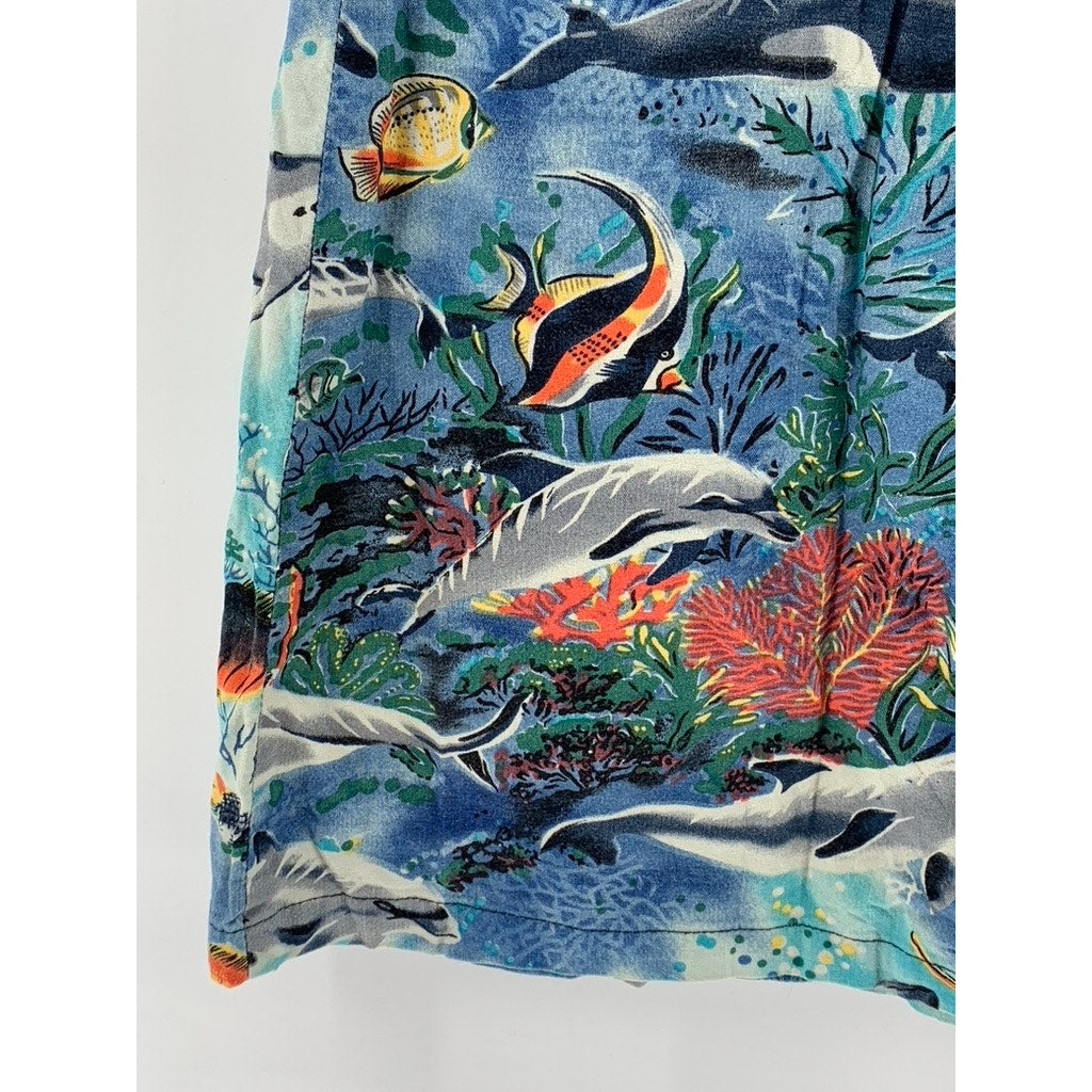 SHANNON MARIE Women's Vintage 70's Blue Sealife Square-Neck Mini Dress SZ S