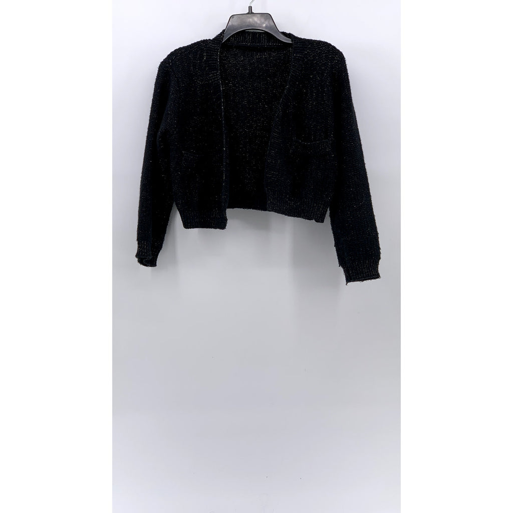 UNBRANDED Women's Black-Silver Button-Up Long Sleeve Knit Cropped Cardigan SZ S