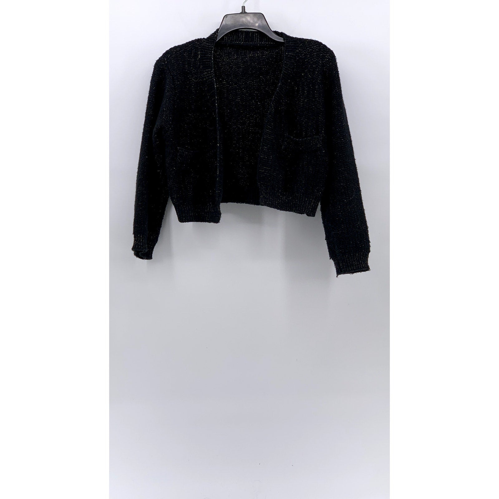 UNBRANDED Women's Black-Silver Button-Up Long Sleeve Knit Cropped Cardigan SZ S