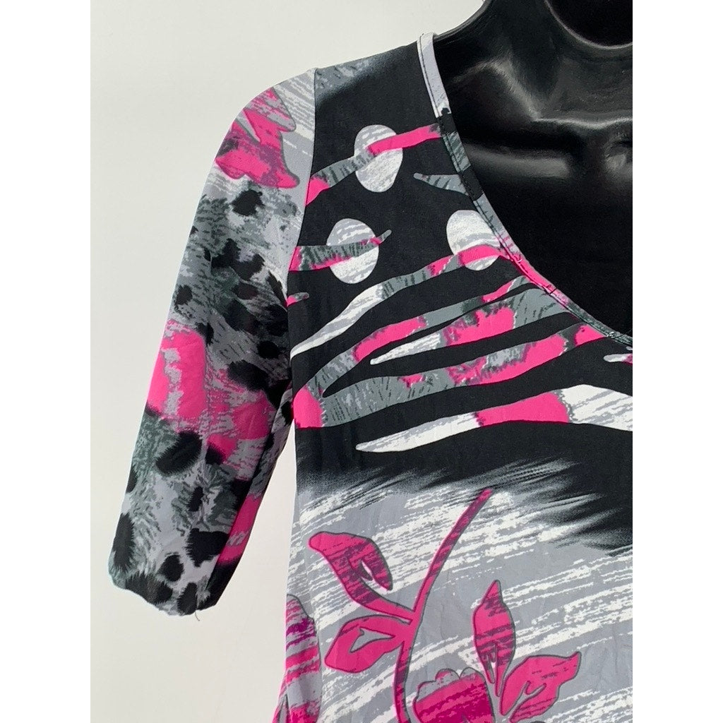 VIXEN Women's Gray-Pink Printed One-Shoulder Sleeve Bodycon Mini Dress SZ S