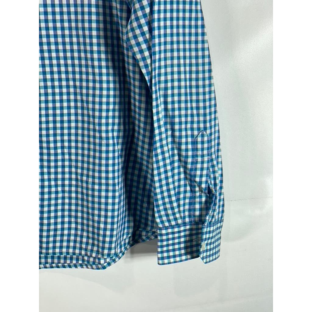 A|X ARMANI EXCHANGE Men's Blue Mini Check Regular-Fit Button-Up Shirt SZ XL