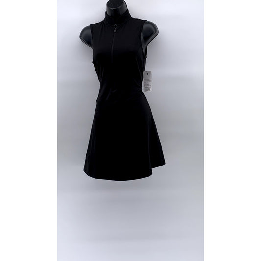 APANA Women's Black Solid Half-Zip Sleeveless A-Line Mini Active Dress SZ S