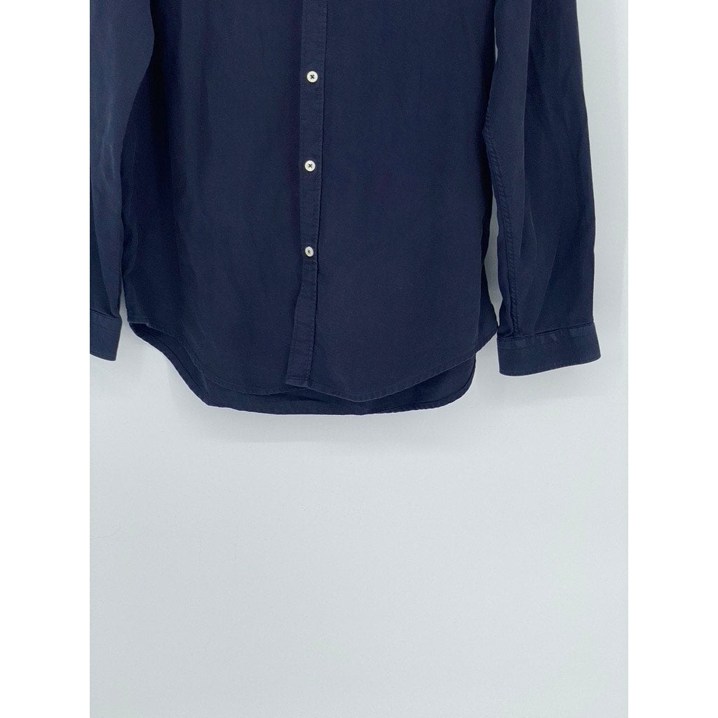 ZARA Men's Navy Blue Textured Slim-Fit Button-Up Long Sleeve Shirt SZ XL