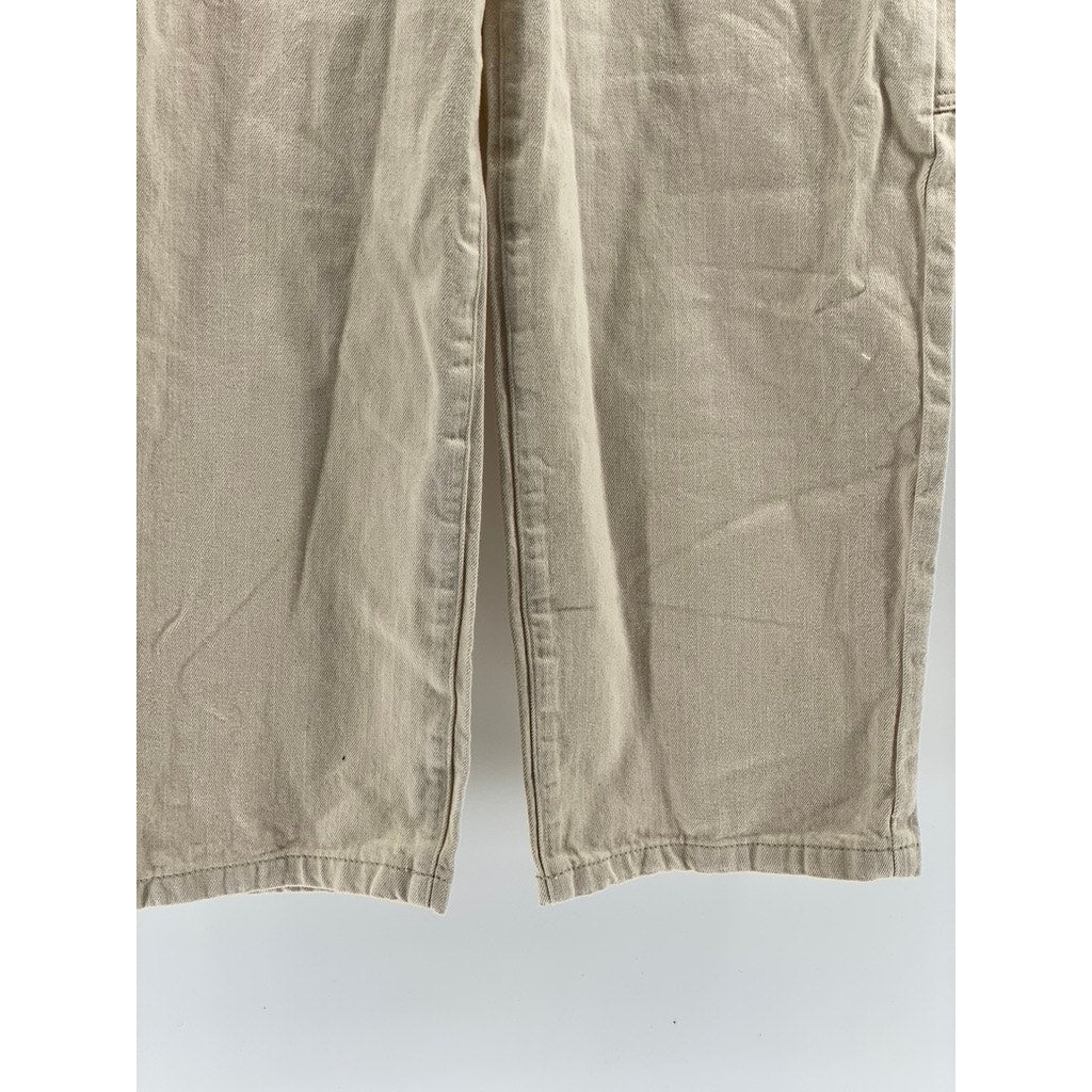 AMYWINEHOUSE Women's Beige Denim Relaxed-Fit Baggy Carpenter Pants SZ L