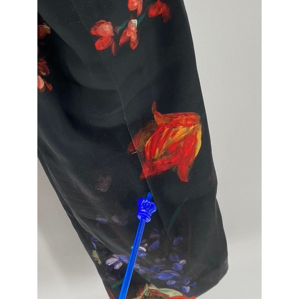 EXPRESS Women's Black Floral Print Belted Tapered Paperbag Pants SZ 4