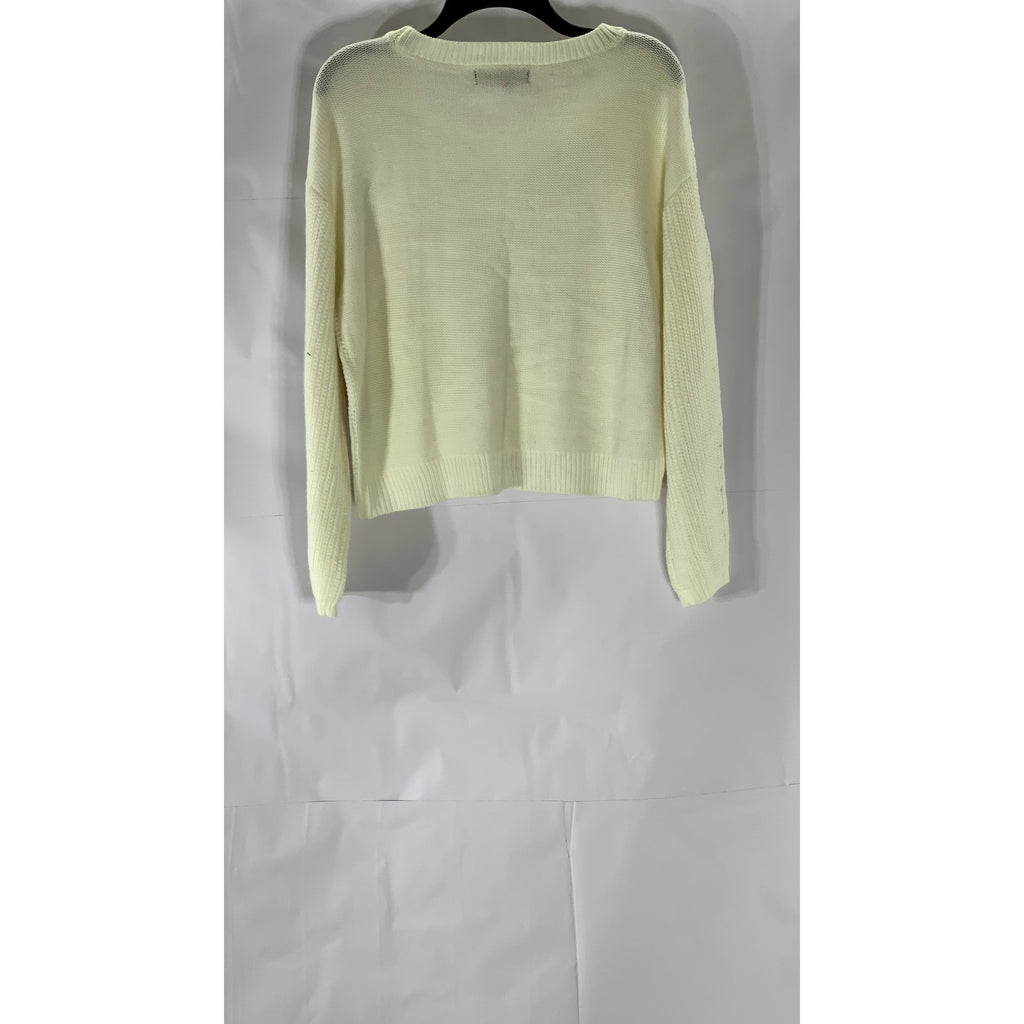 ALMOST FAMOUS Women’s Cream Cable Knit Crewneck Long Sleeve Sweater SZ L