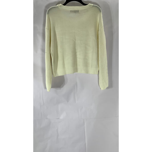 ALMOST FAMOUS Women’s Cream Cable Knit Crewneck Long Sleeve Sweater SZ L