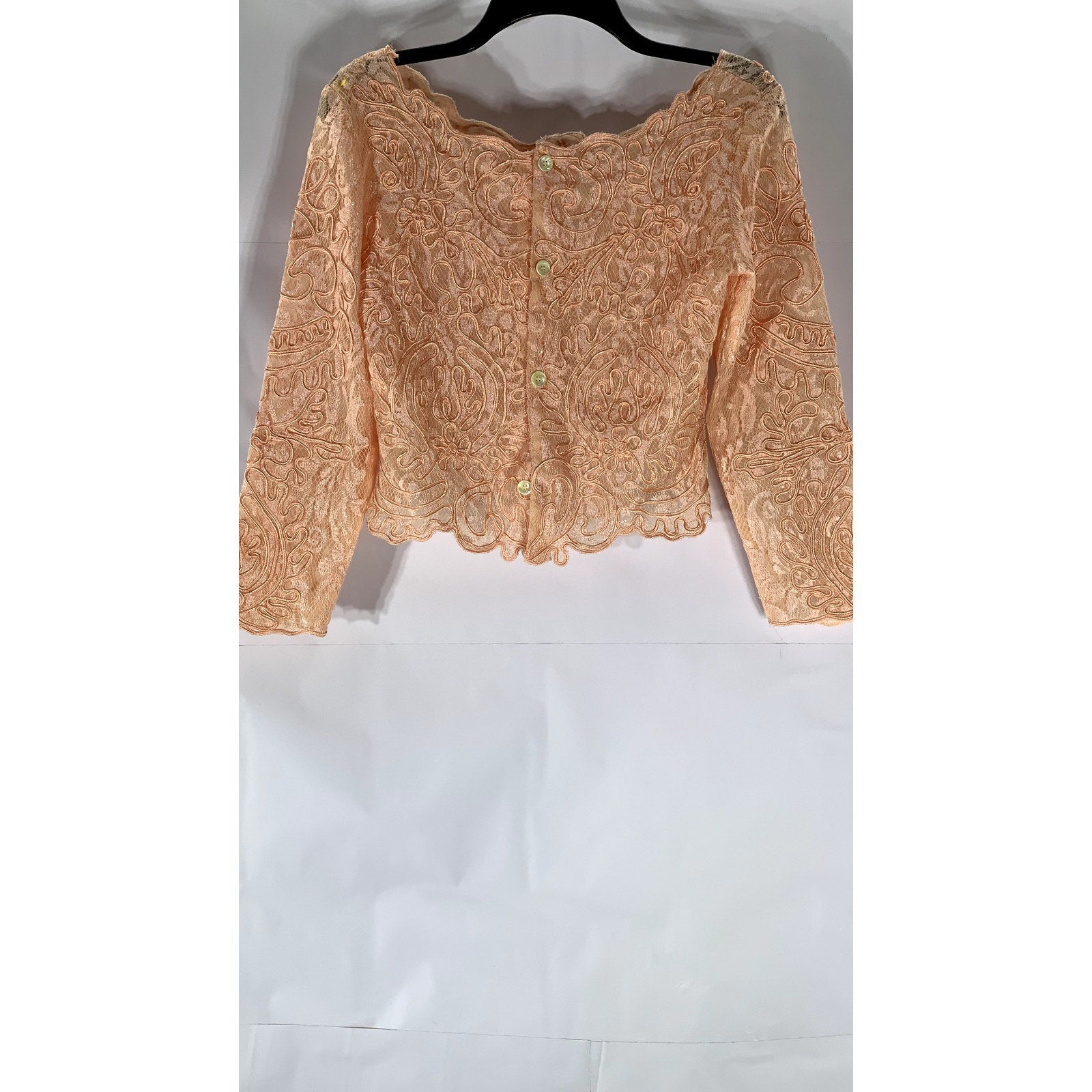 UNBRANDED Women's Pink Embroidered Lace Button-Up Long Sleeve Top SZ S