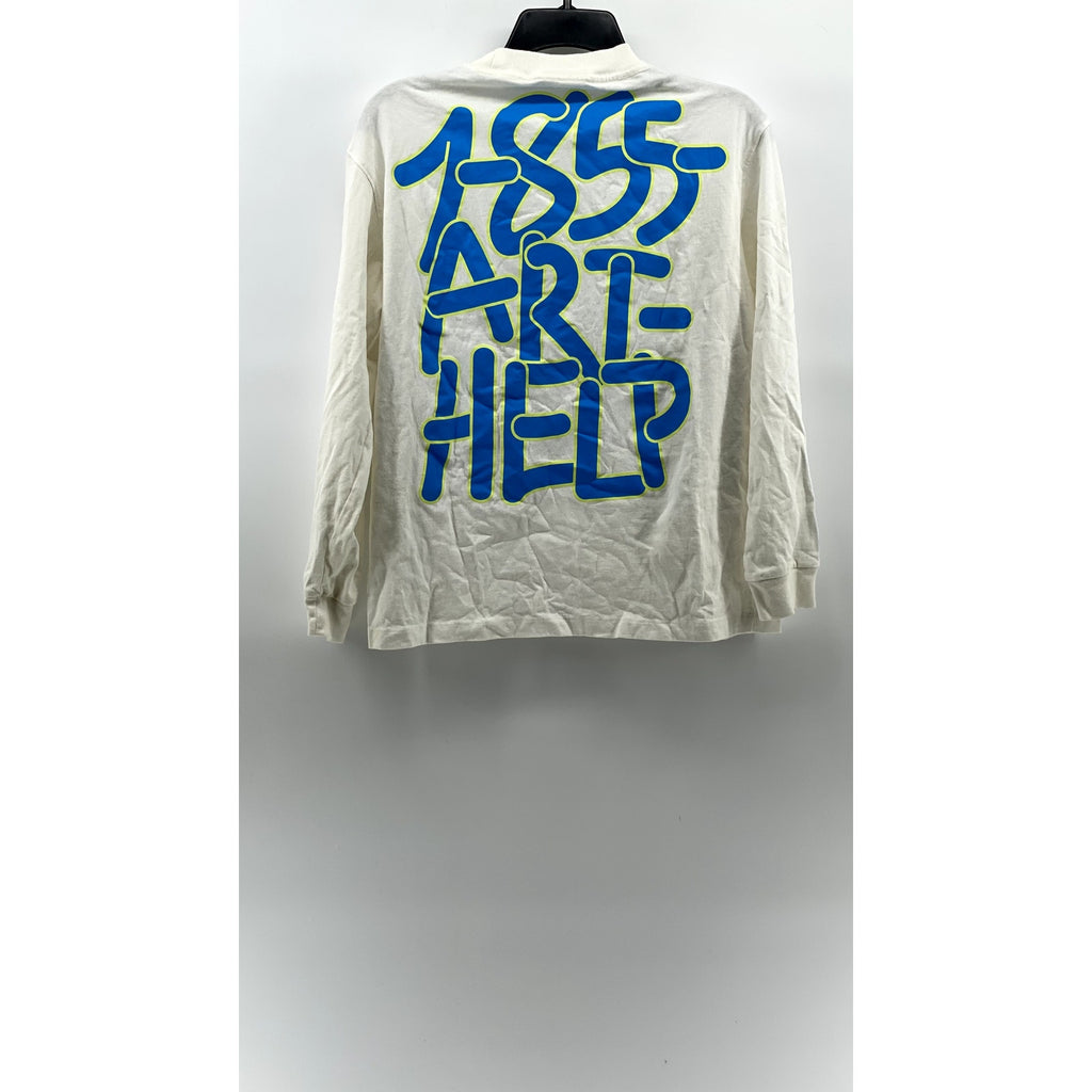UNBRANDED Women's White-Blue Logo Crewneck Casual Long Sleeve T-Shirt SZ M