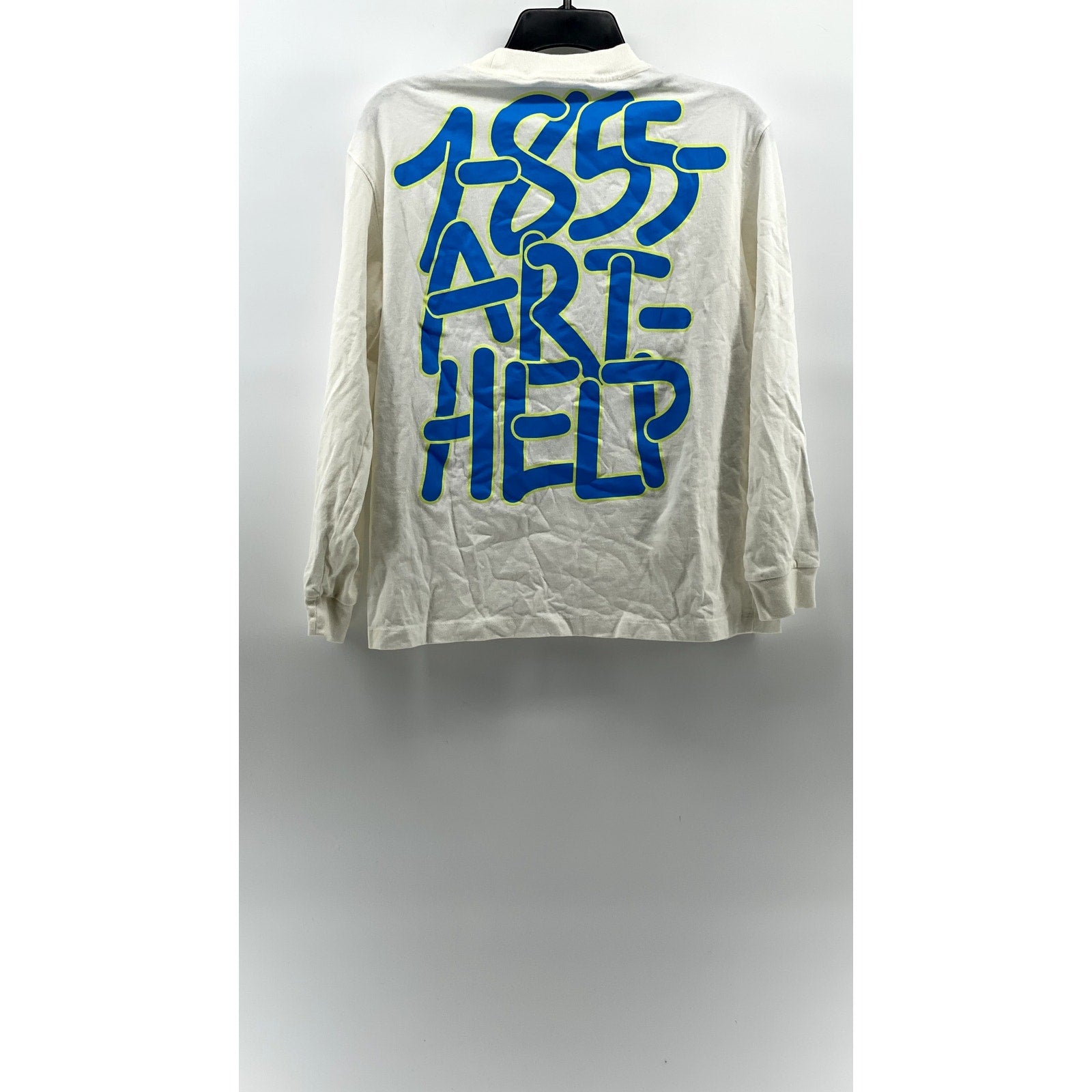 UNBRANDED Women's White-Blue Logo Crewneck Casual Long Sleeve T-Shirt SZ M