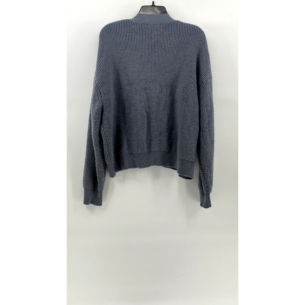 ZARA Men's Blue Ribbed V-Neck Long Sleeve Button-Up Cardigan SZ M