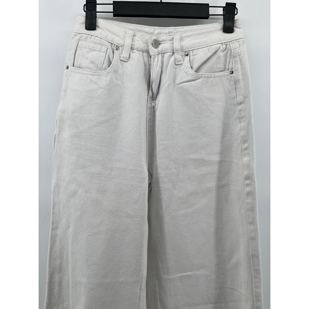 SUPERDOWN Women's White Five-Pocket Wide-Leg Raw-Hem Denim Jeans SZ XS