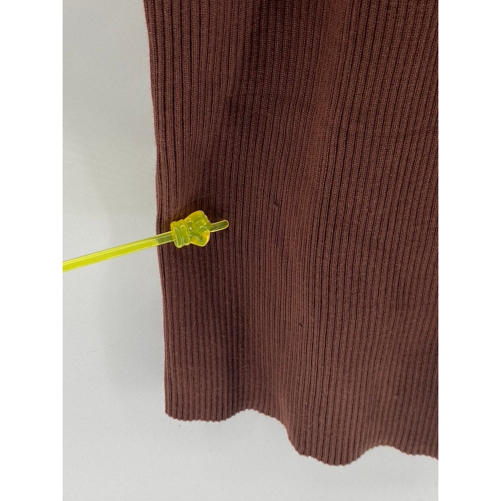 ALMOST FAMOUS Women's Brown Ribbed Henley Long Sleeve Bodycon Midi Dress SZ S