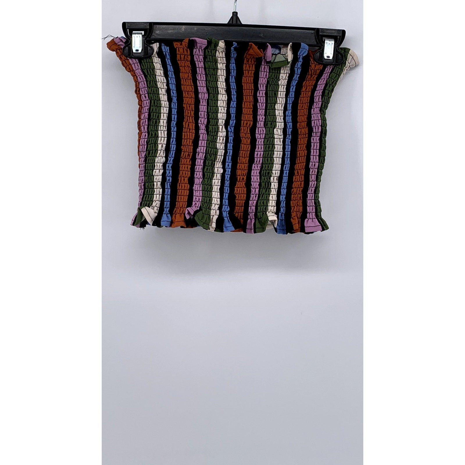 UNBRANDED Women's Black-Multi Smocked Striped Strapless Crop Top SZ L