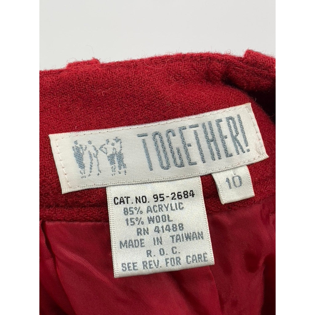 TOGETHER Women's Red Vintage Wool-Blend Pleated High-Rise Pants SZ 10