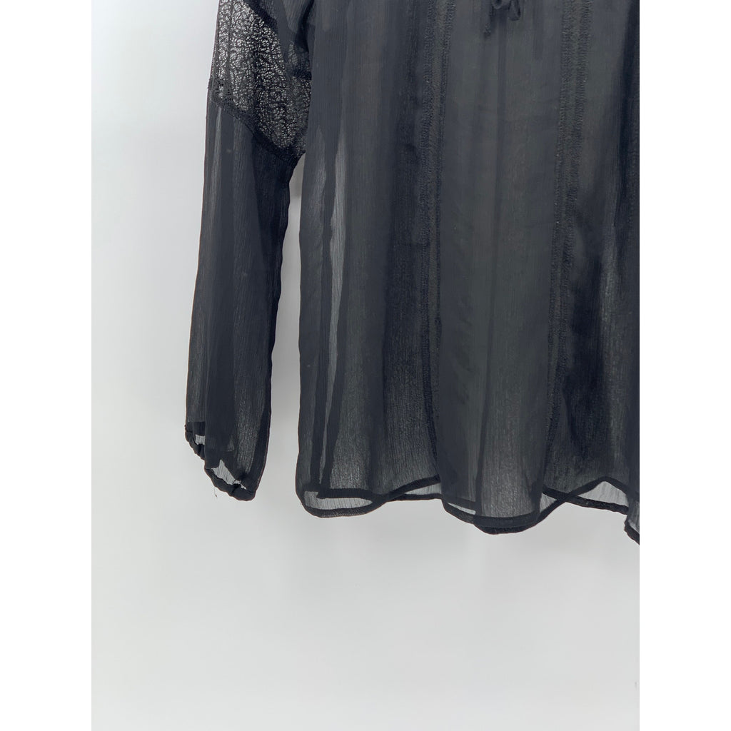 PRINCESS VERA WANG Women's Black Sheer Long Sleeve Scoop-Neck Top SZ M