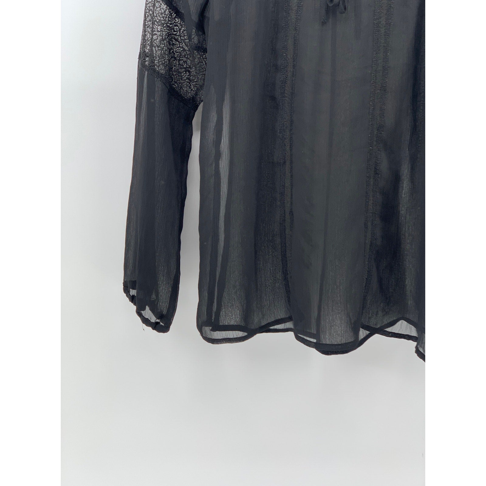 PRINCESS VERA WANG Women's Black Sheer Long Sleeve Scoop-Neck Top SZ M