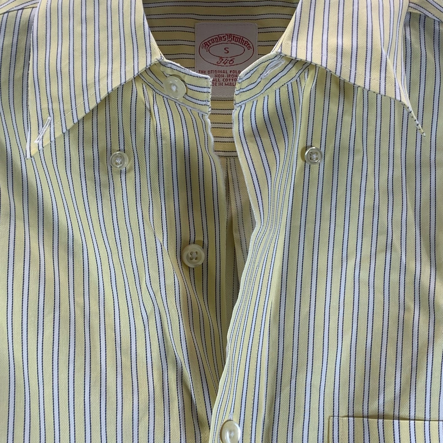 BROOKS BROTHERS 346 Men's Yellow Striped No-Iron Original Button-Up Shirt SZ S