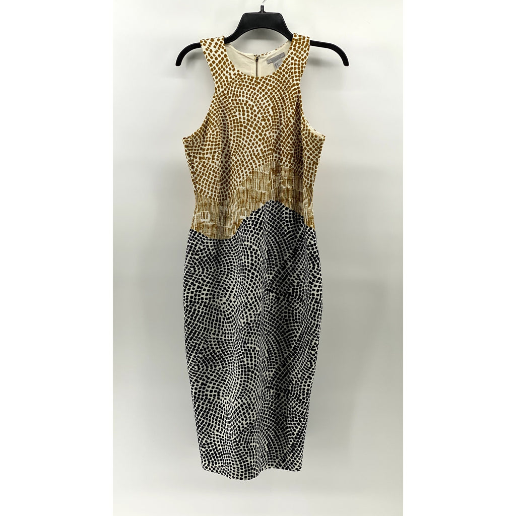 H&M Women's Square Print Textured Crewneck Sleeveless Bodycon Midi Dress SZ M