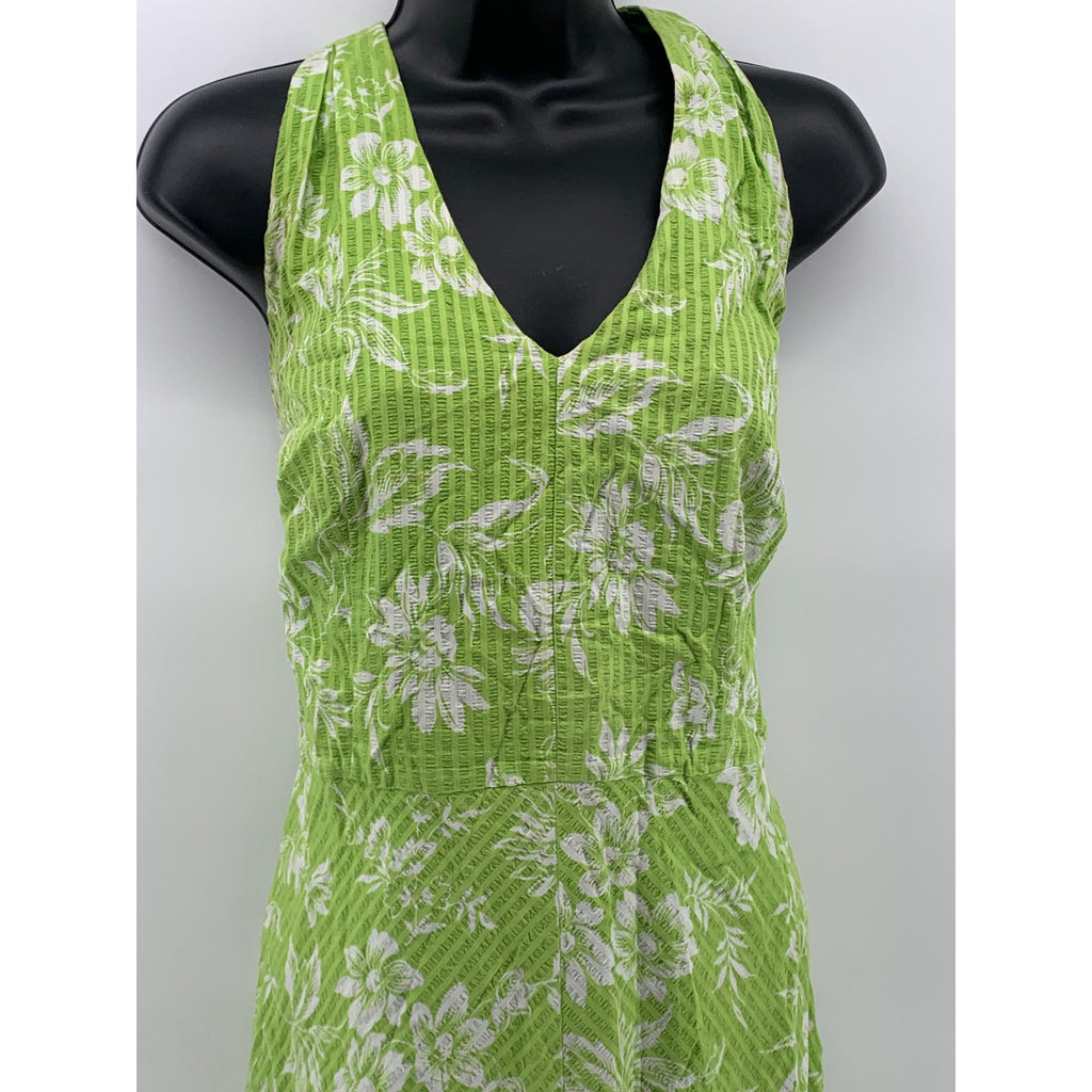 LIZ CLAIBORNE Women's Green Floral Textured V-Neck Halter Tie-Neck Dress SZ 8