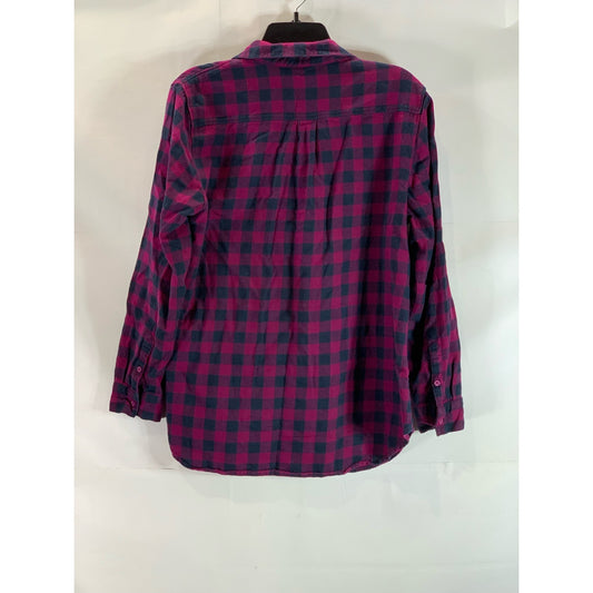 BANANA REPUBLIC Women's Wine/Navy Plaid Boyfriend-Fit Heavy Flannel Shirt SZ L
