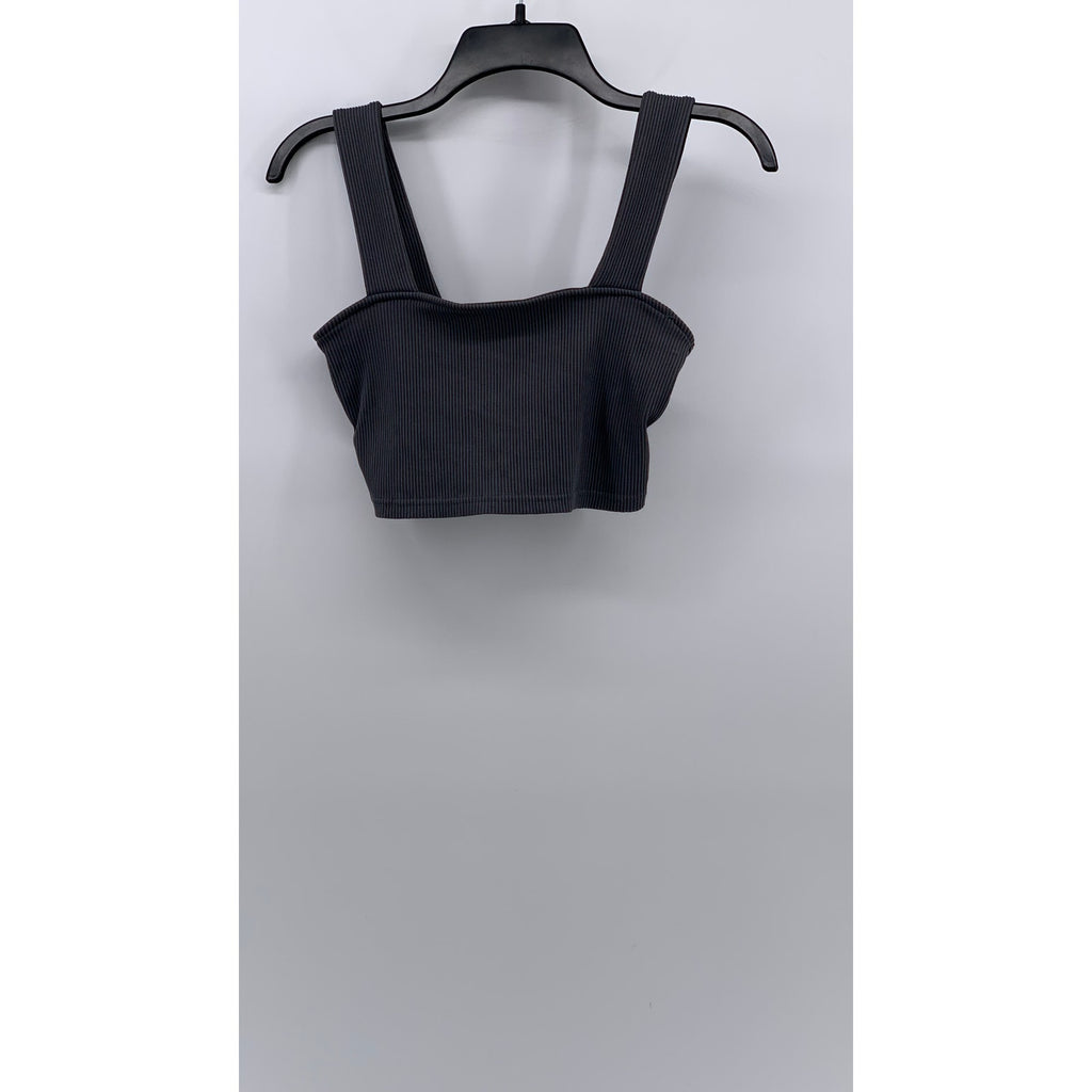 DIVIDED By H&M Women's Charcoal Gray Ribbed Straight-Neck Cropped Tank Top SZ S