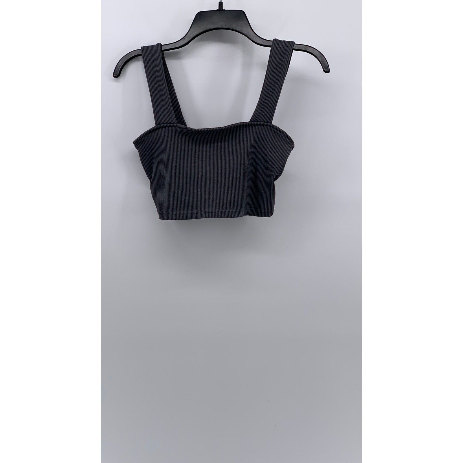 DIVIDED By H&M Women's Charcoal Gray Ribbed Straight-Neck Cropped Tank Top SZ S