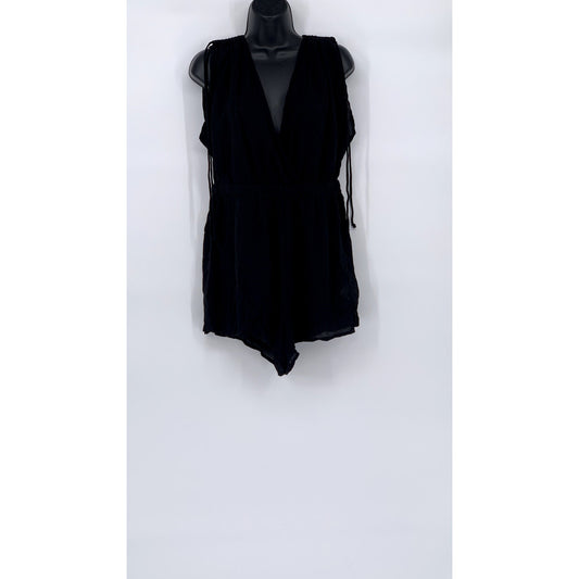ASOS DESIGN Women's Black Crinkle Tie-Shoulder V-Neck Semi Sheer Romper SZ 8