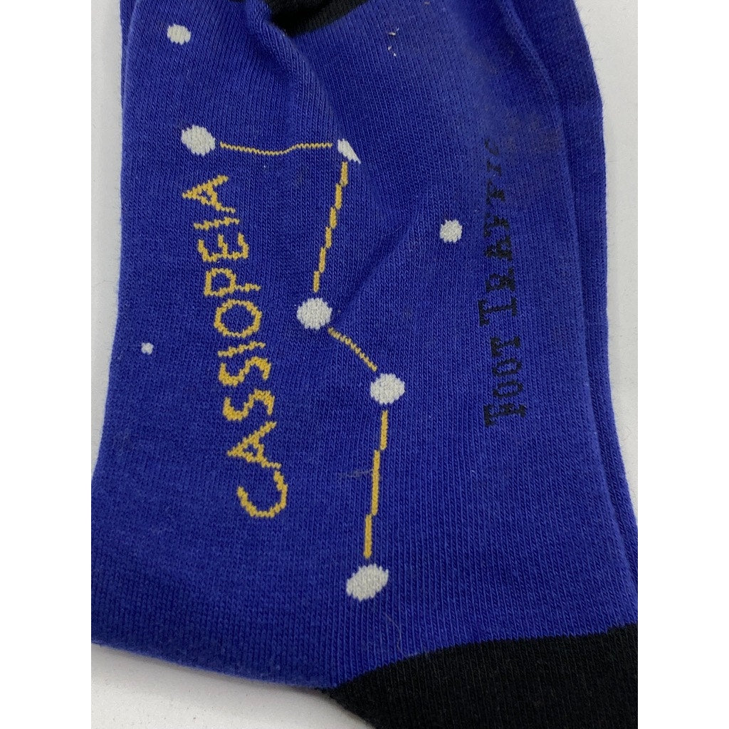FOOT TRAFFIC Women's Blue-Black Galaxy Print Crew Socks SZ 4-10