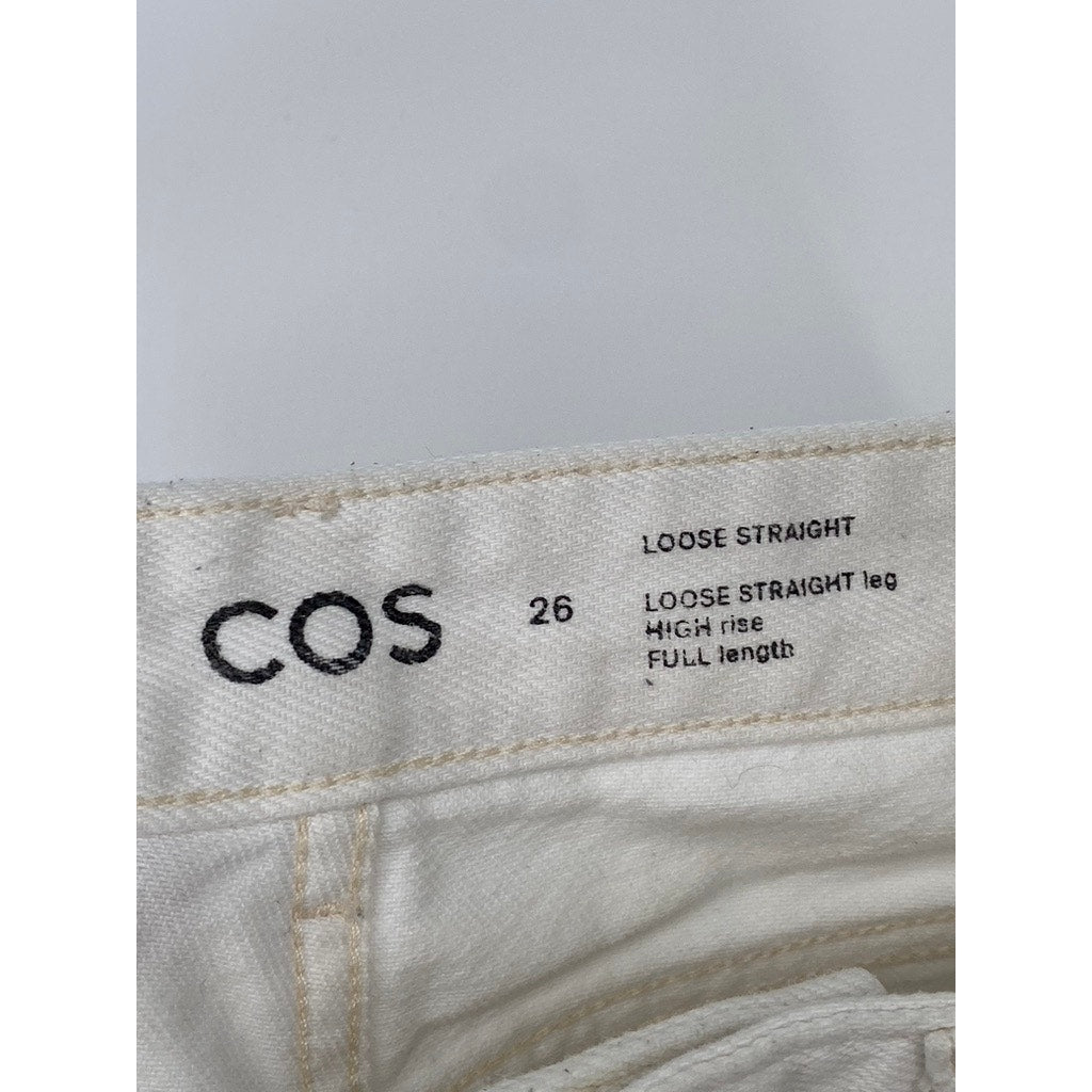 COS Women’s White Loose Fit Straight-Leg Denim High-Rise Jeans SZ 26