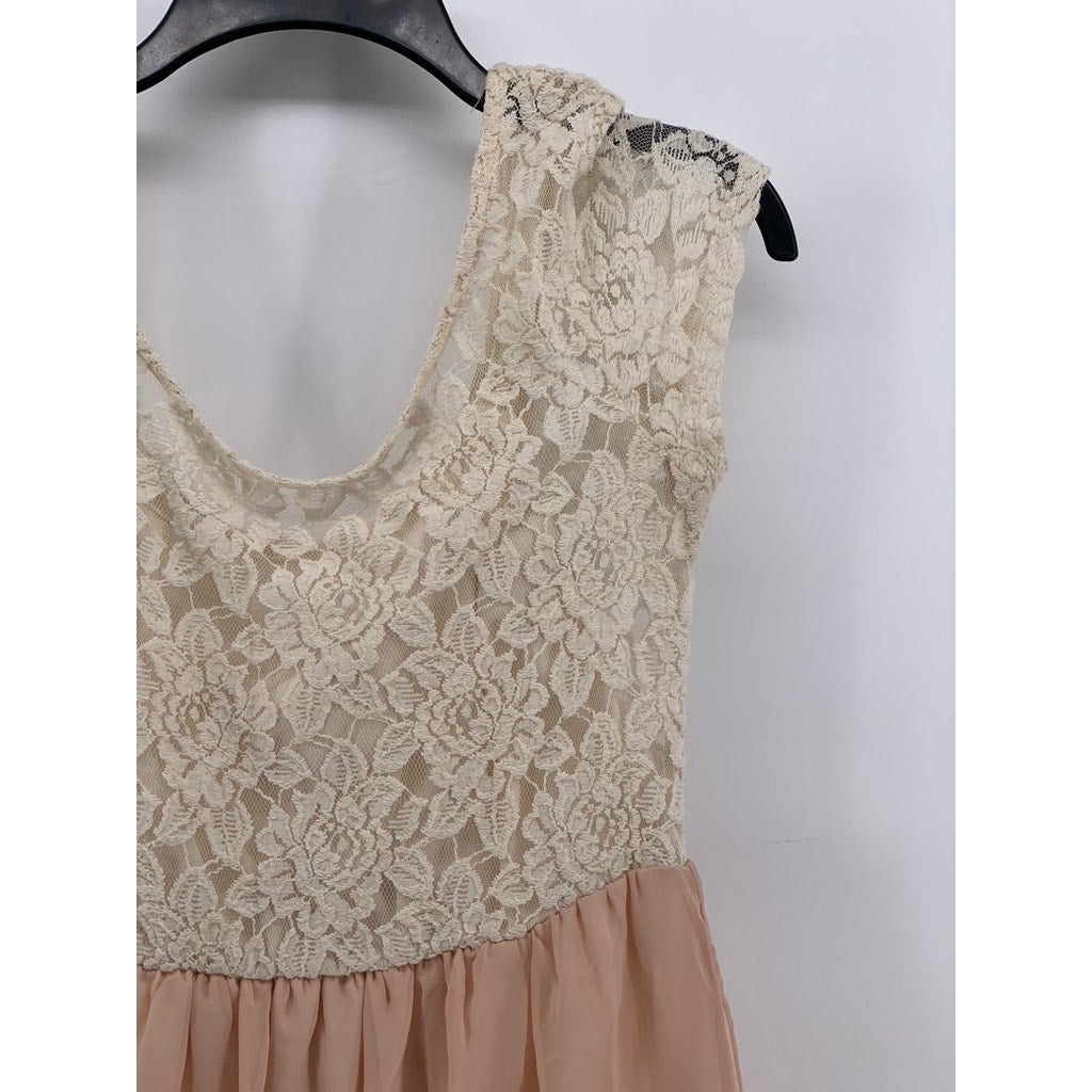 SPEECHLESS Girls' Beige Floral Lace Scoop-Neck Knee Length Dress SZ L