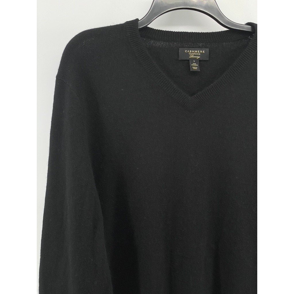 CLUB ROOM Men’s Black Luxury Cashmere V-Neck Long Sleeve Knit Sweater SZ L