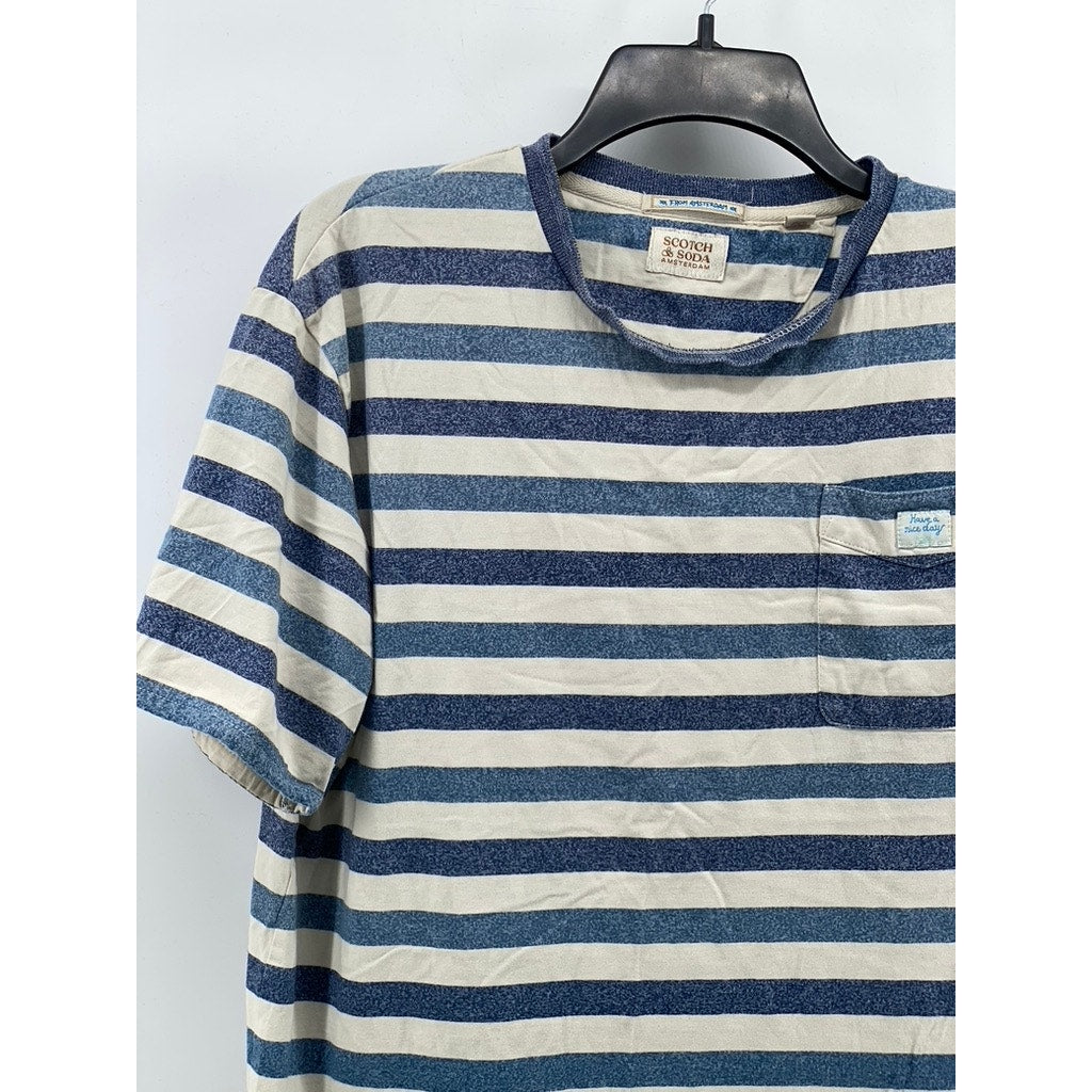 SCOTCH & SODA AMSTERDAM Men's White-Blue Striped Short Sleeve T-Shirt SZ M