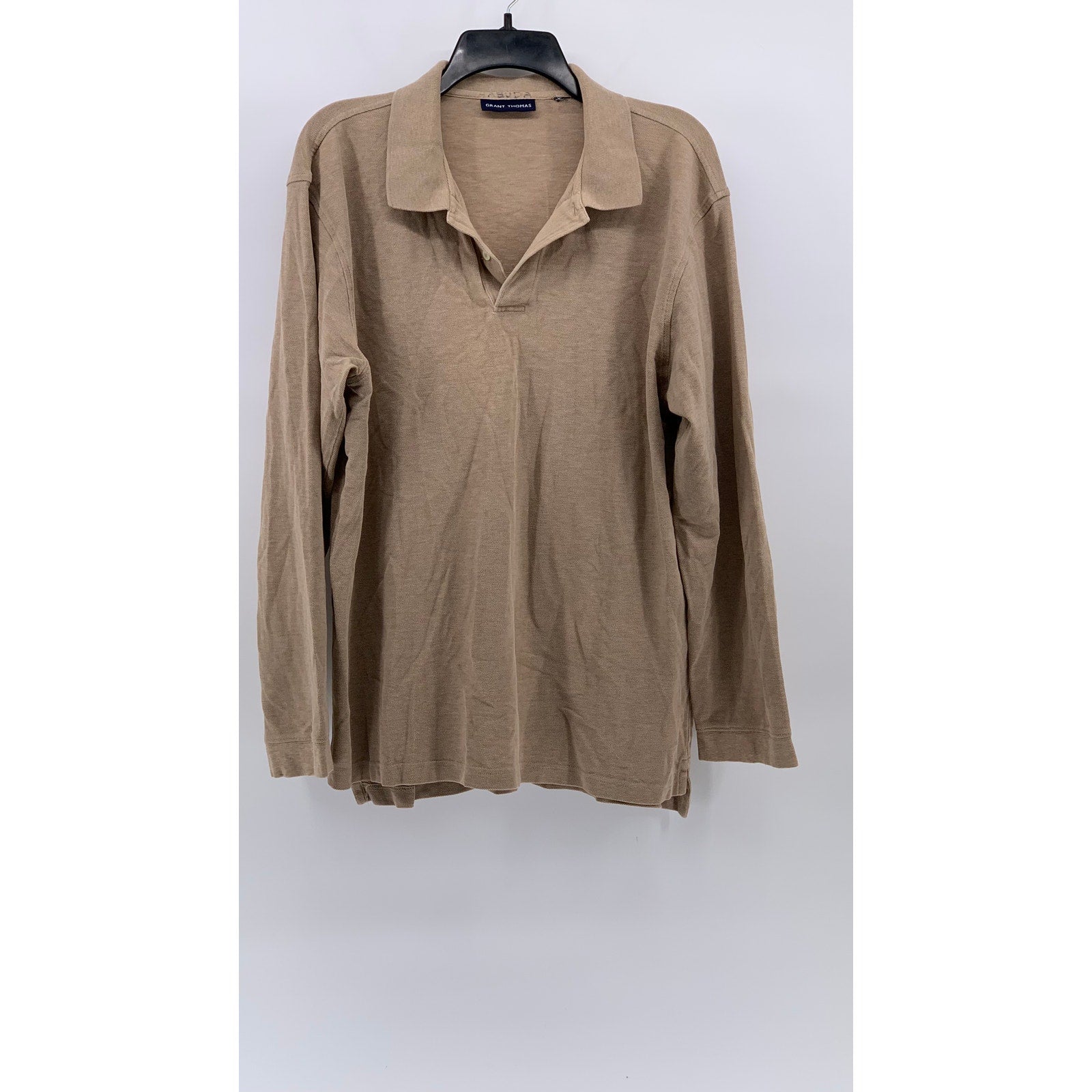 GRANT THOMAS Men’s Tan Solid Long Sleeve Casual Polo Shirt SZ L