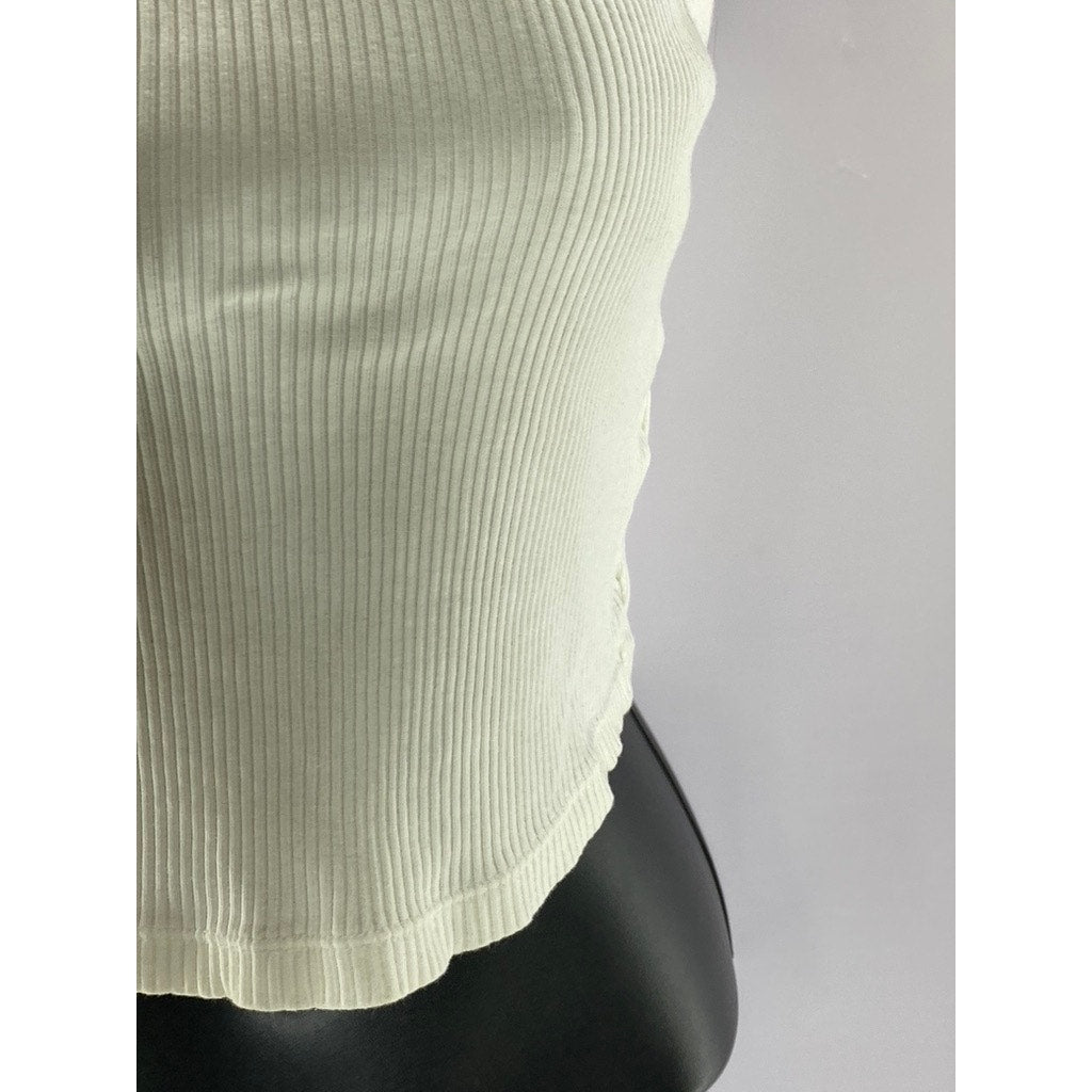 UNIQLO Women's White Stretch Ribbed Crewneck Sleeveless Cropped Tank Top SZ L